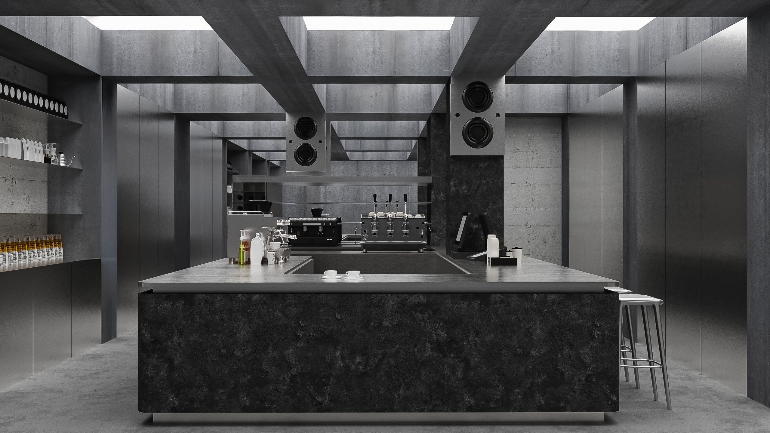 Industrial Kitchen Interior: Material, Structure, and Spatial Rhythm